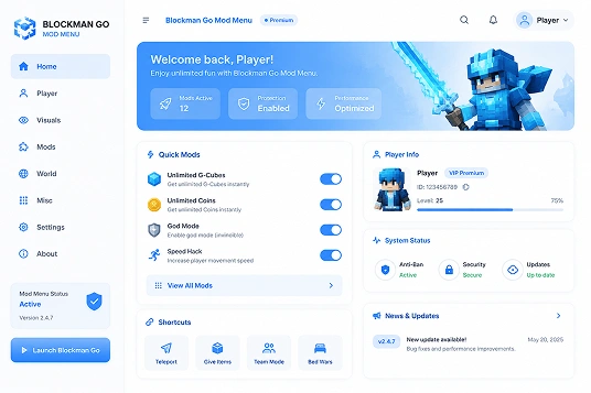 Blockman Go Mod Menu Home Panel Preview